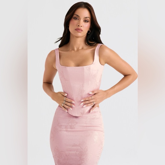 House of CB Rafa Pink Floral Satin Longline Corset - Picture 6 of 12